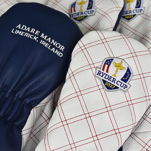PRG Golf 2027 Ryder Cup Double Quilt Stitch Driver Cover in White and Navy - Front and Back Detail