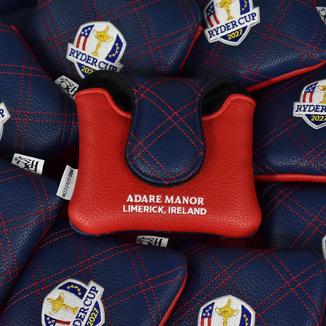 PRG Golf 2027 Ryder Cup Double Quilt Stitch Mallet Cover in Red and Navy - Front Detail