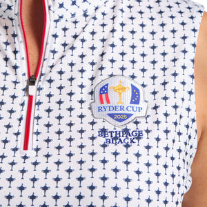 FootJoy 2025 Ryder Cup Women's Sleeveless Polo in White and Navy - Logo Close Up
