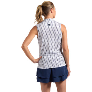 FootJoy 2025 Ryder Cup Women's Sleeveless Polo in White and Navy - Back Modeled View