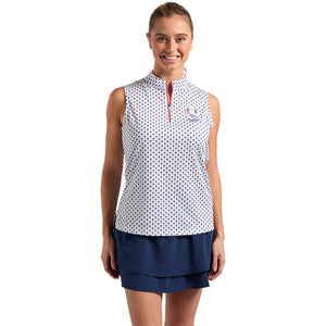 FootJoy 2025 Ryder Cup Women's Sleeveless Polo in White and Navy - Front Modeled View