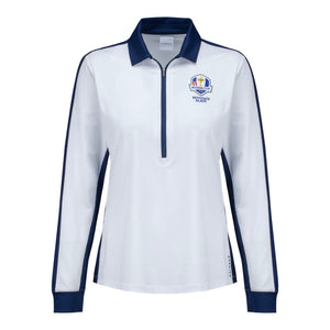 Dunning 2025 Ryder Cup Ladies Moira Long Sleeve Ventilated Polo in White and Navy - Front View