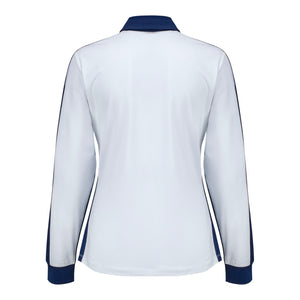 Dunning 2025 Ryder Cup Ladies Moira Long Sleeve Ventilated Polo in White and Navy - Back View