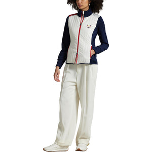 Ralph Lauren 2025 Ryder Cup Women's Hybrid Quilted Jacket in Refined Navy and Ceramic White - Modeled Full Body