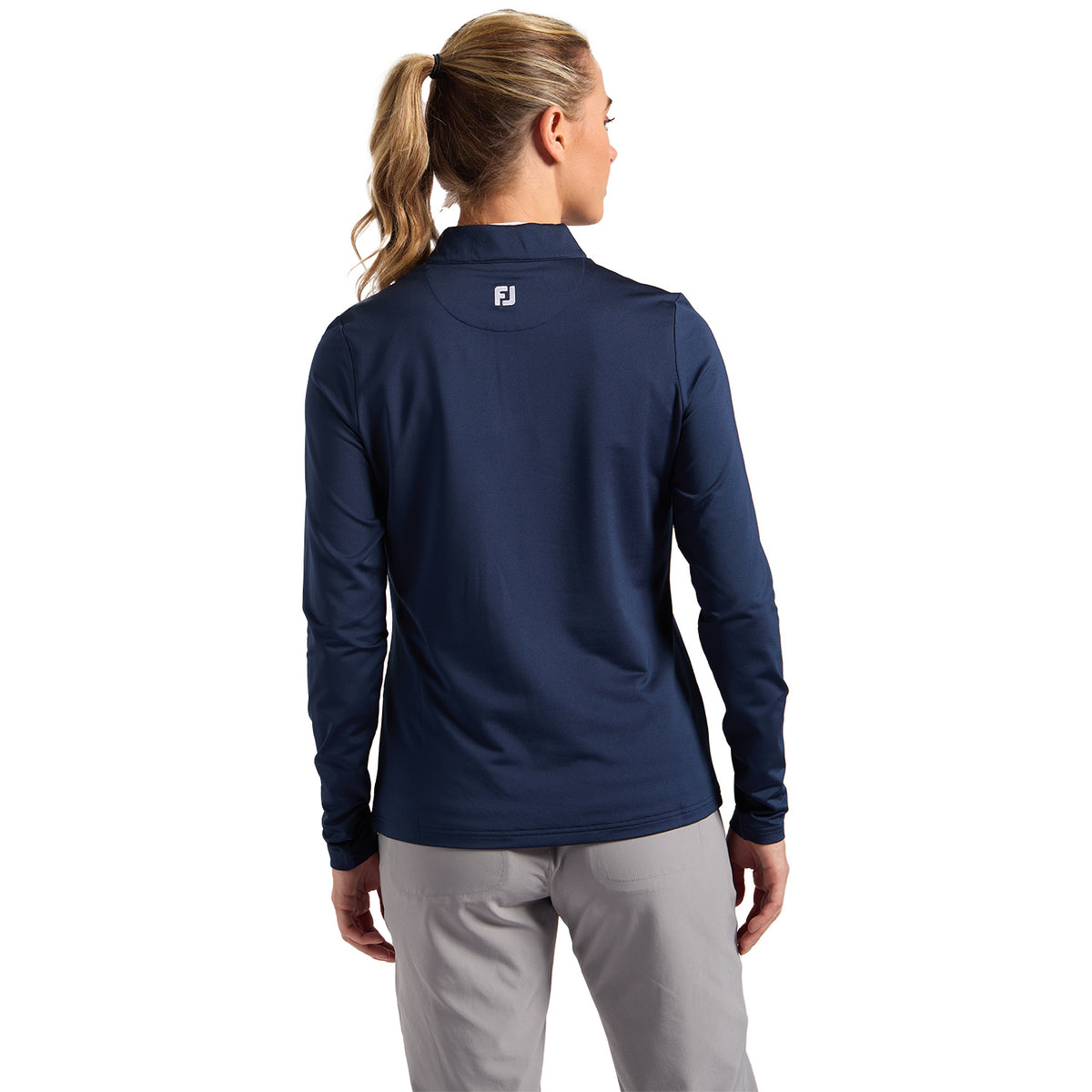 FootJoy 2025 Ryder Cup Women's Quarter Zip Midlayer in Navy - Modeled Back View