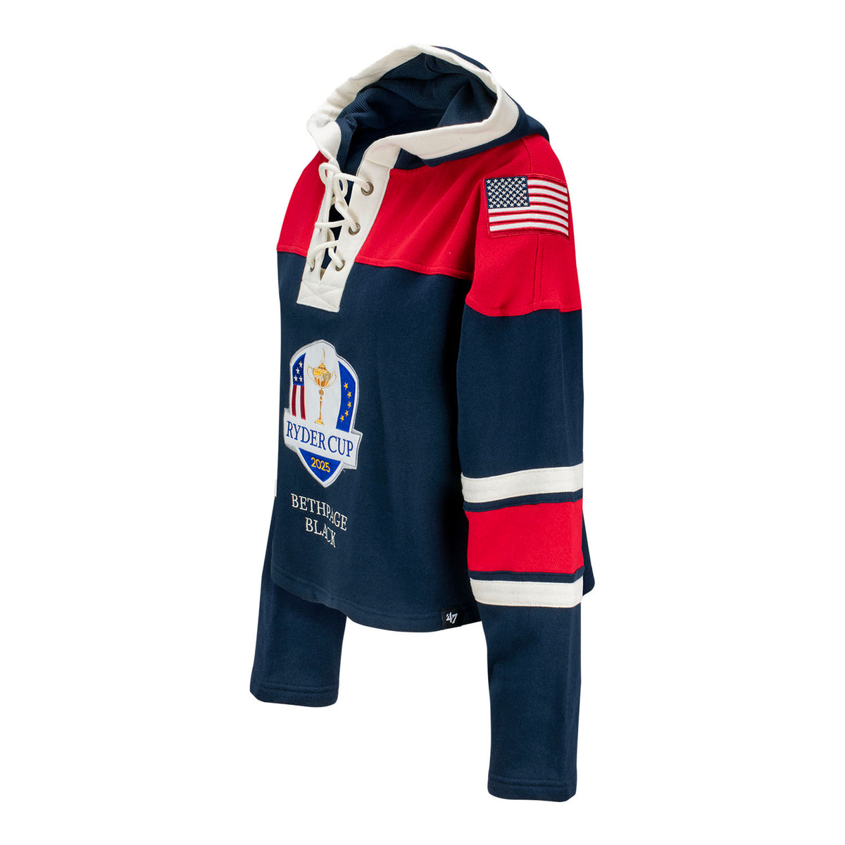 '47 Brand 2025 Ryder Cup Women's Cropped Superior Lacer Hood in Navy - Left Side View