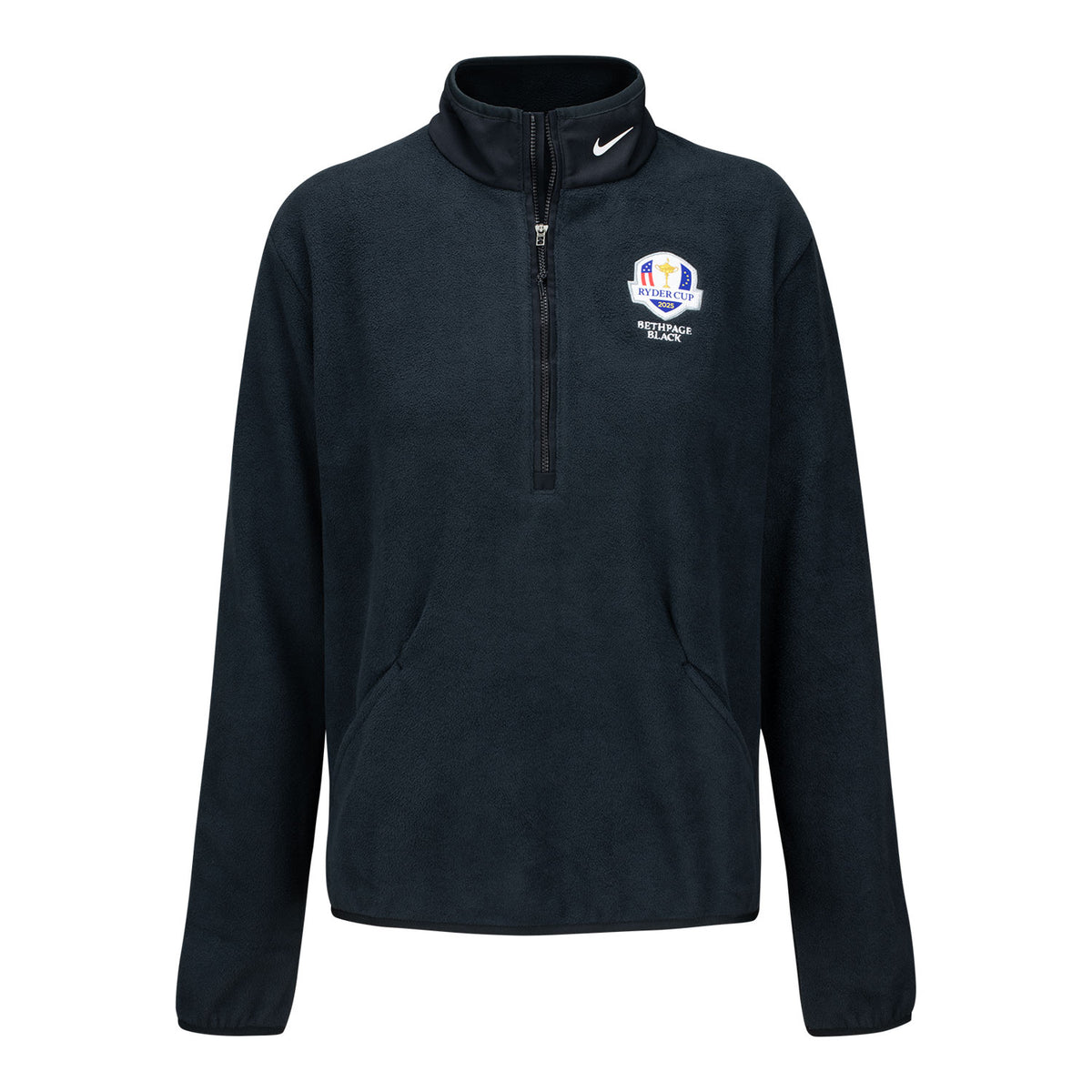 Nike 2025 Ryder Cup Women's Therma-Fit Victory Fleece Quarter Zip in Black - Front View