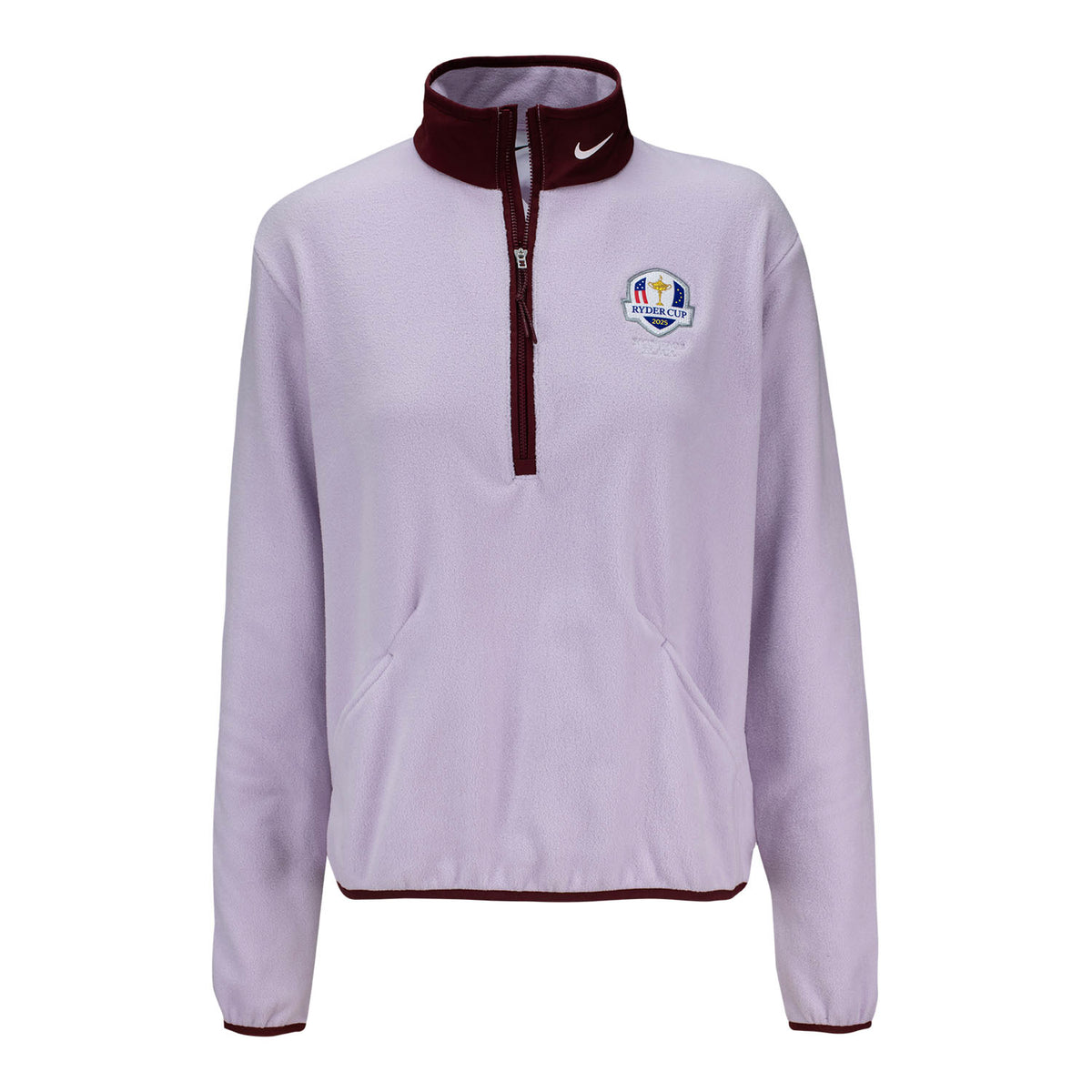 Nike 2025 Ryder Cup Women's Victory Therma-Fit Fleece Quarter Zip in Doll and Dark Team Red - Front View