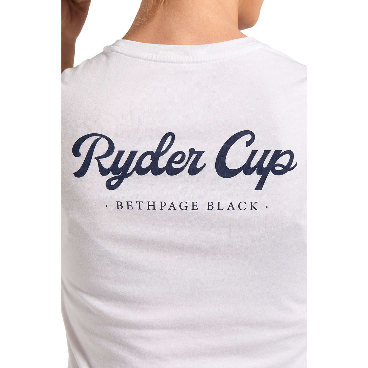 FootJoy 2025 Ryder Cup Women's Script T-Shirt in White - Back Close Up