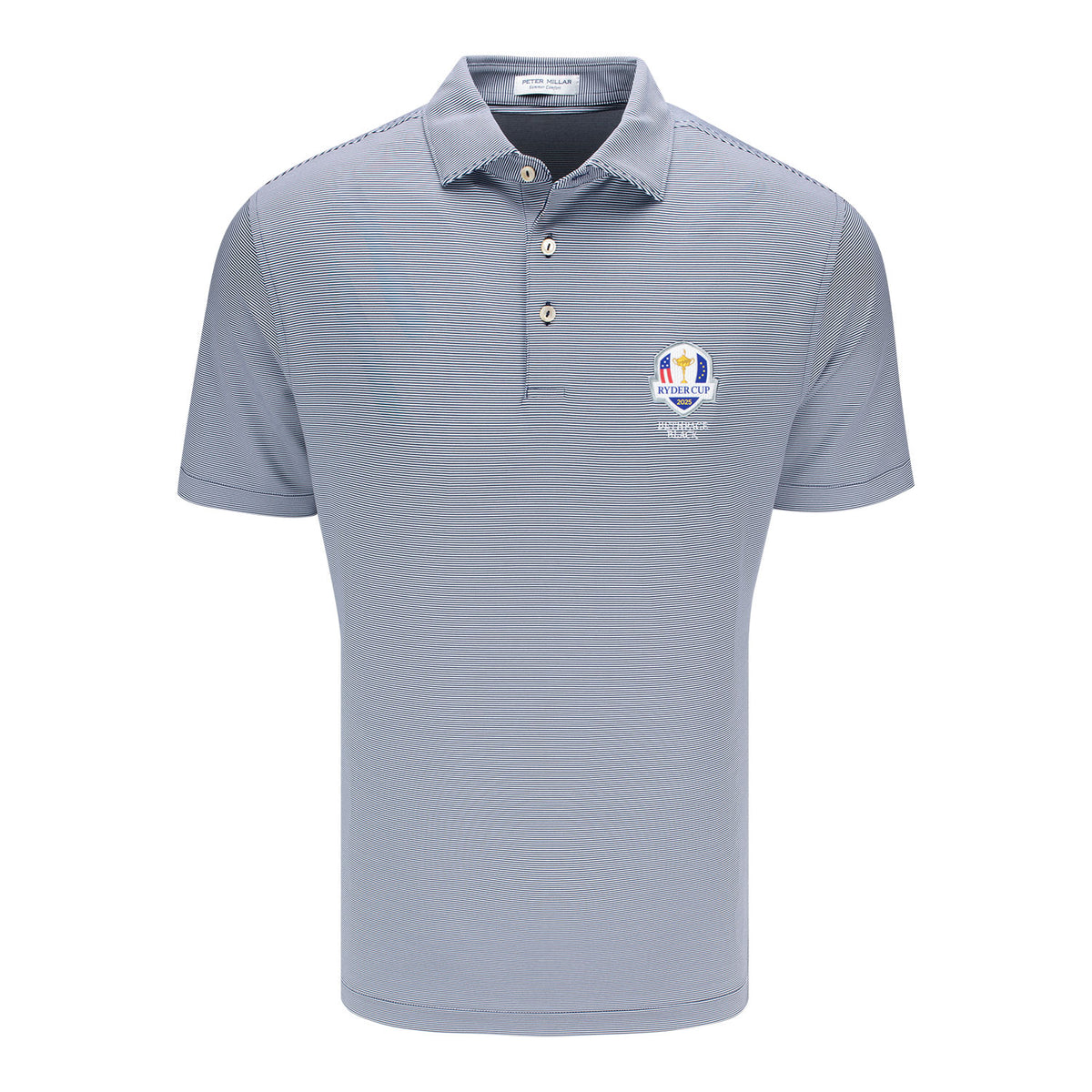 Peter Millar 2025 Ryder Cup Jubilee Stripe Polo in Navy - Front View