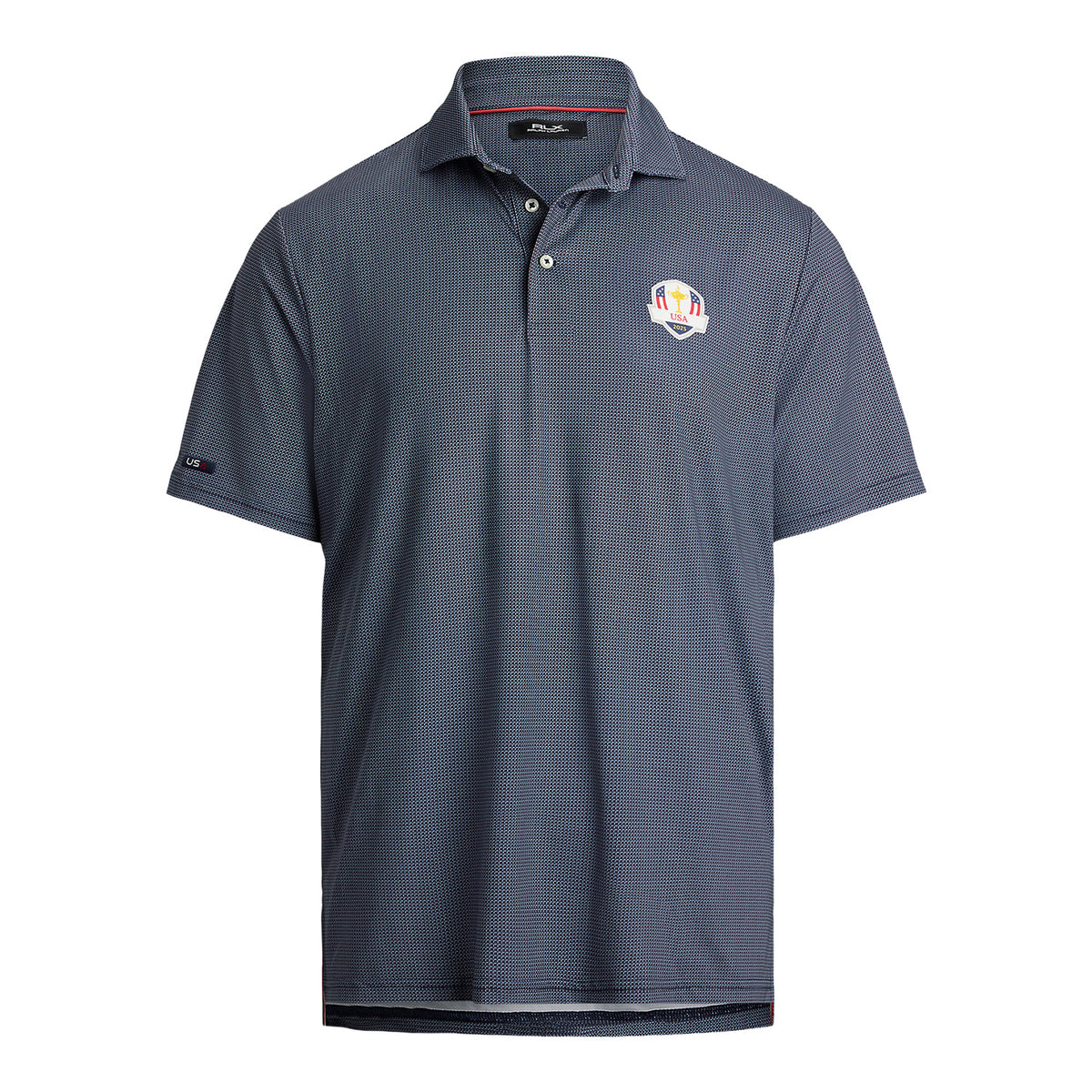 Ralph Lauren 2025 Ryder Cup Team U.S. Performance Polo Shirt in Refined Navy Cube - Front View