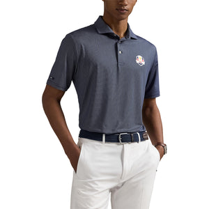 Ralph Lauren 2025 Ryder Cup Team U.S. Performance Polo Shirt in Refined Navy Cube - Modeled Front View