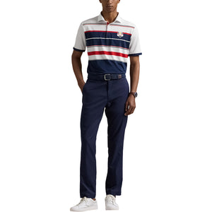 Ralph Lauren 2025 Ryder Cup Team U.S. Performance Polo Shirt in Ceramic White Multi - Modeled Full Body View