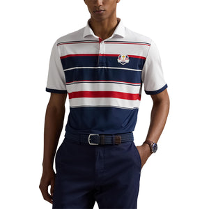 Ralph Lauren 2025 Ryder Cup Team U.S. Performance Polo Shirt in Ceramic White Multi - Modeled Front View
