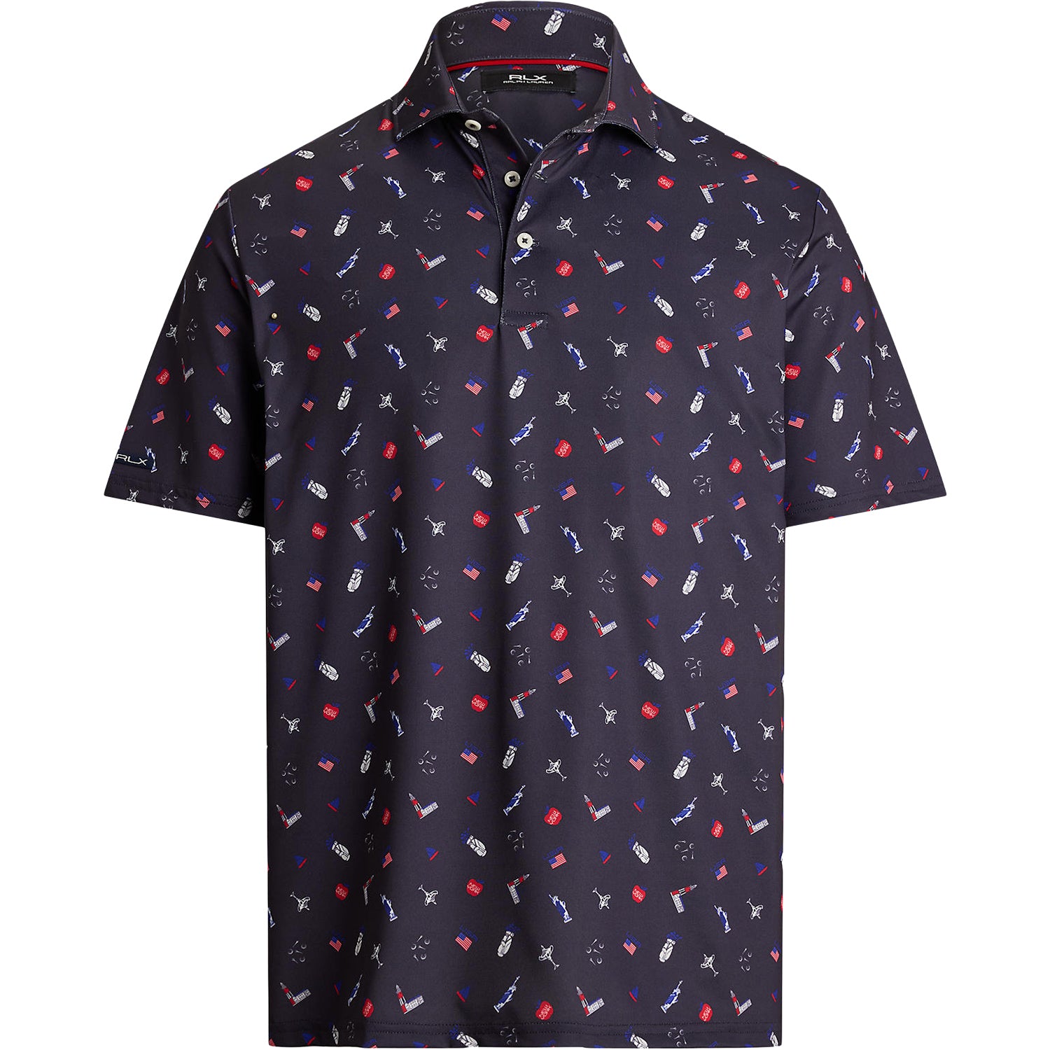 Ralph Lauren 2025 Ryder Cup Performance Scatter Polo Shirt in Refined Navy Multi - Front View