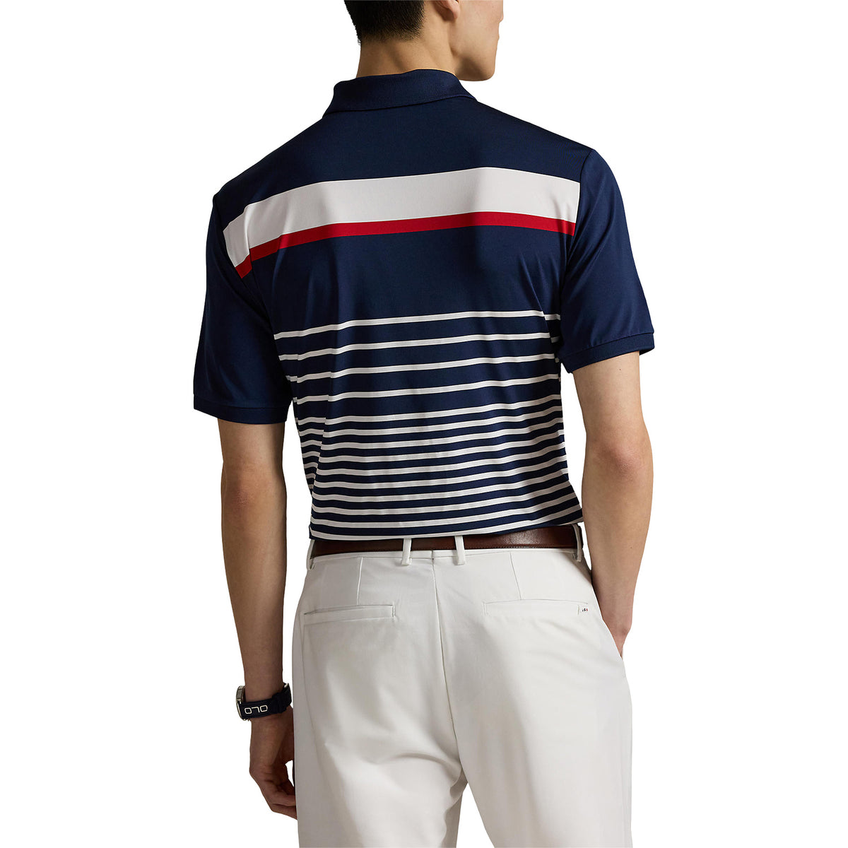 Ralph Lauren 2025 Ryder Cup Performance Pony Polo Shirt in Refined Navy Multi - Modeled Back View