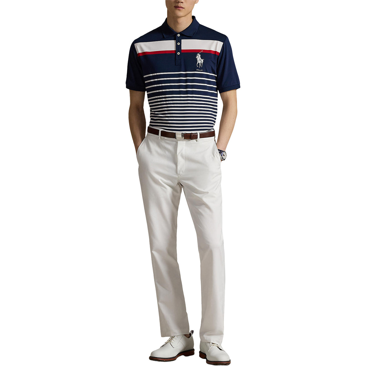 Ralph Lauren 2025 Ryder Cup Performance Pony Polo Shirt in Refined Navy Multi - Modeled Full Body