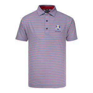 FootJoy 2027 Ryder Cup Pinstripe Cluster Lisle Polo in White, Chambray, and Nantucket Red - Front View