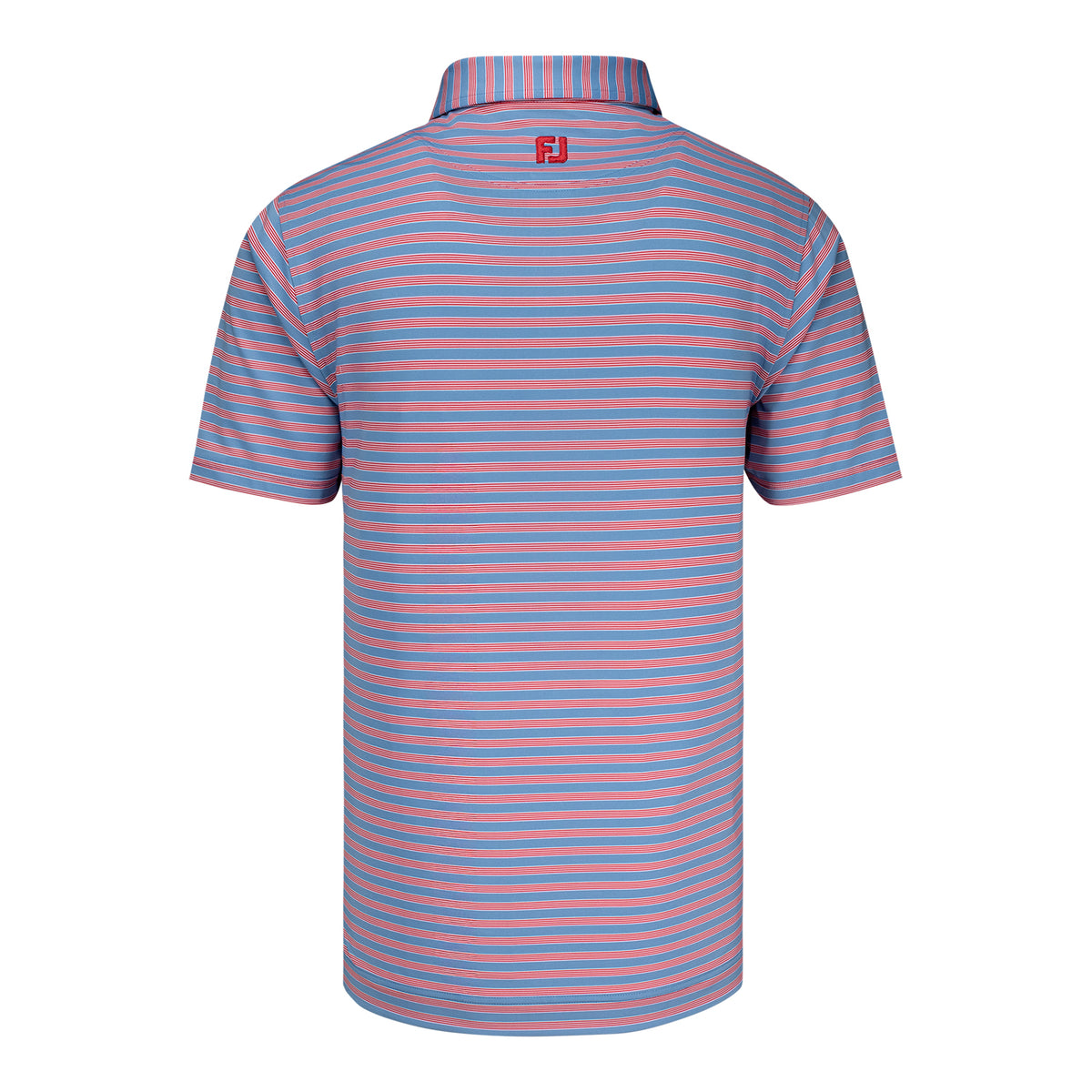 FootJoy 2027 Ryder Cup Pinstripe Cluster Lisle Polo in White, Chambray, and Nantucket Red - Back View