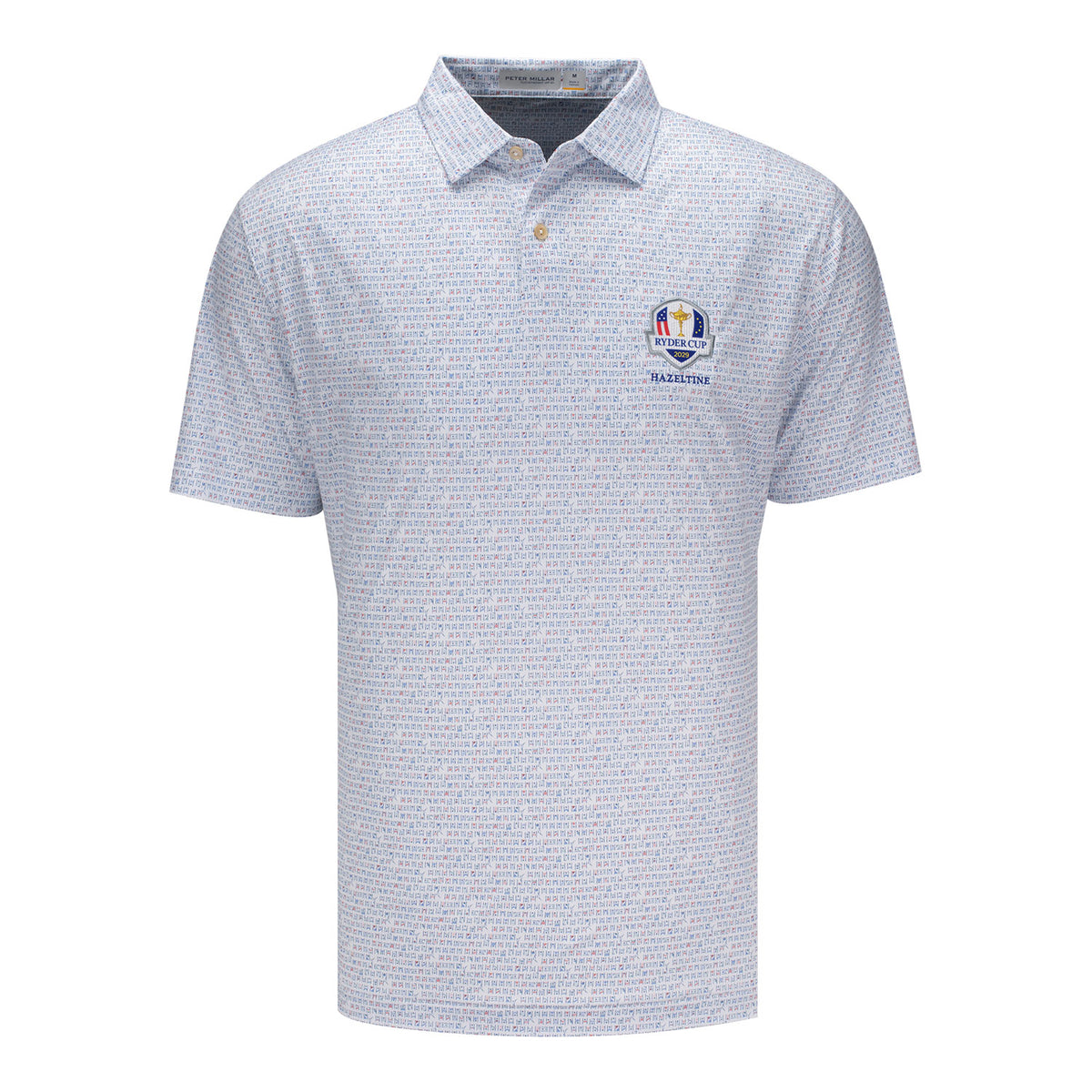 Peter Millar 2029 Ryder Cup Featherweight Cornhole Pattern Polo in White - Front View