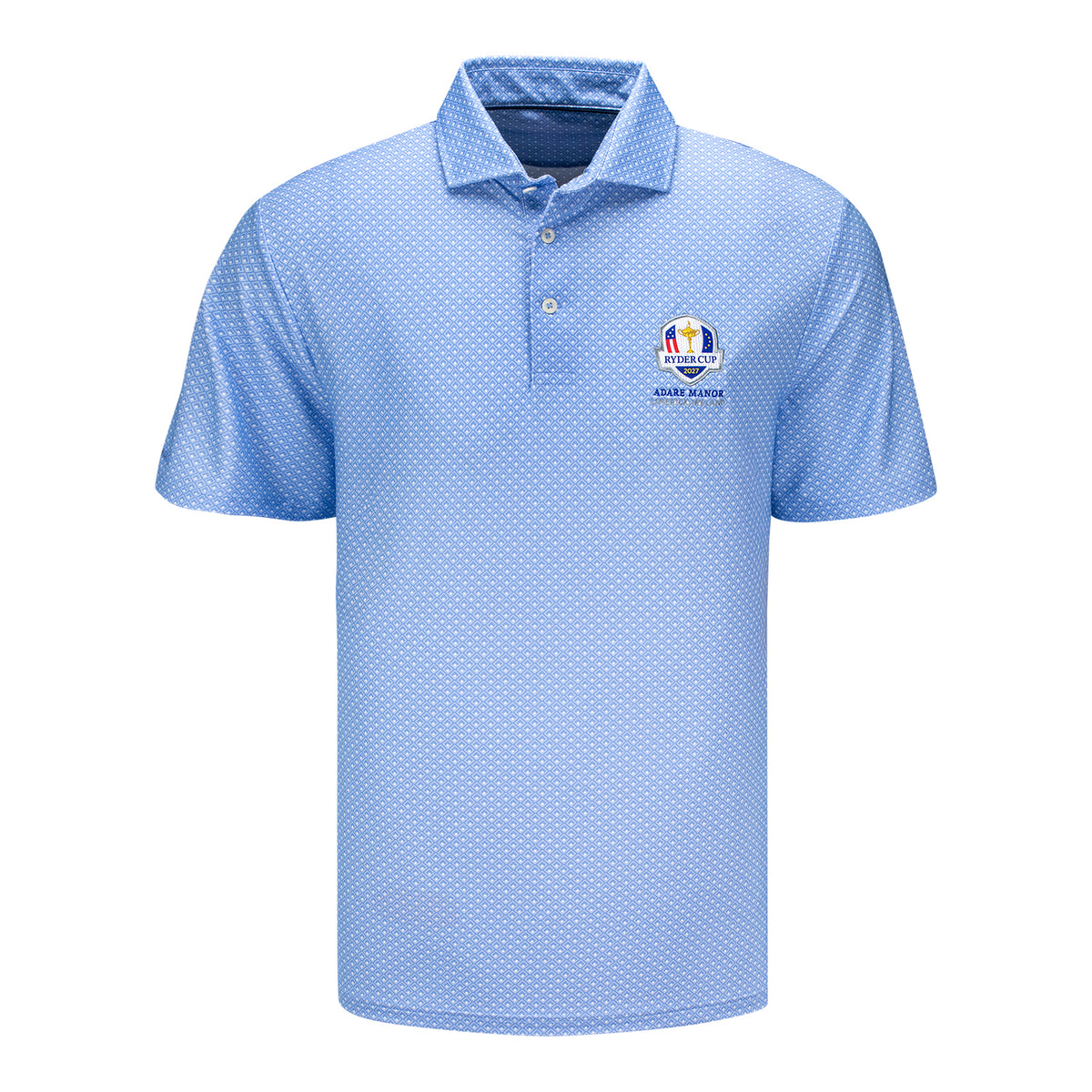 Ralph Lauren 2027 Ryder Cup Diamond Pattern Polo in Fall Blue - Front View