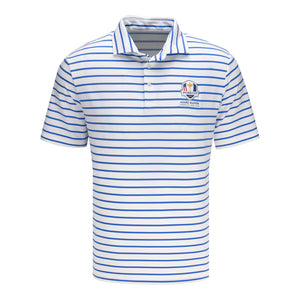 Ralph Lauren 2027 Ryder Cup Wide Stripe Polo in White and Maidstone Blue - Front