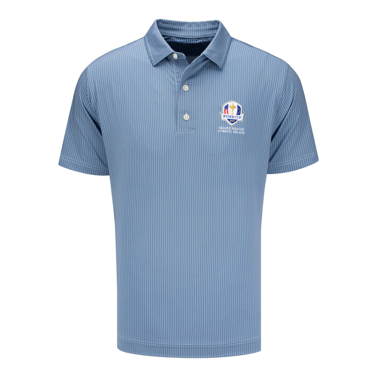 FootJoy 2027 Ryder Cup Tee Time Print Polo in Navy and Light Blue - Front