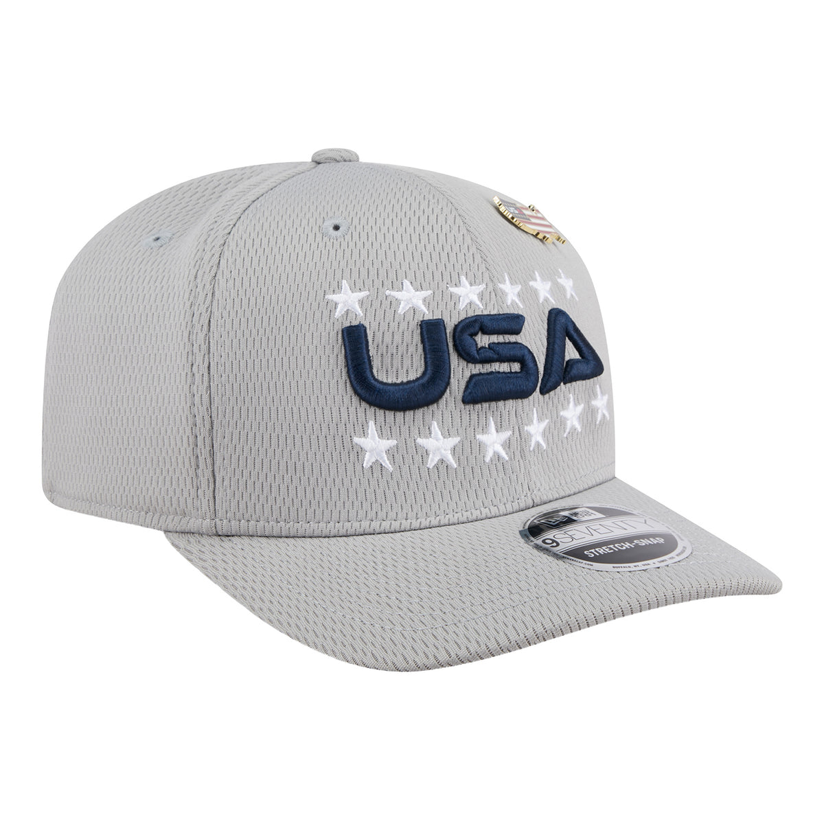 New Era 2025 Ryder Cup Team 9Seventy Stretch Snap in Light Grey - Angled Front Right View
