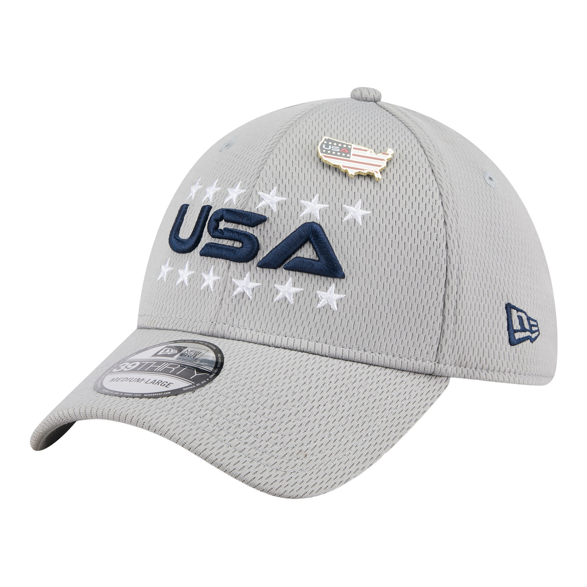 New Era 2025 Ryder Cup Team 39Thirty Hat in Light Grey - Angled Front Left View