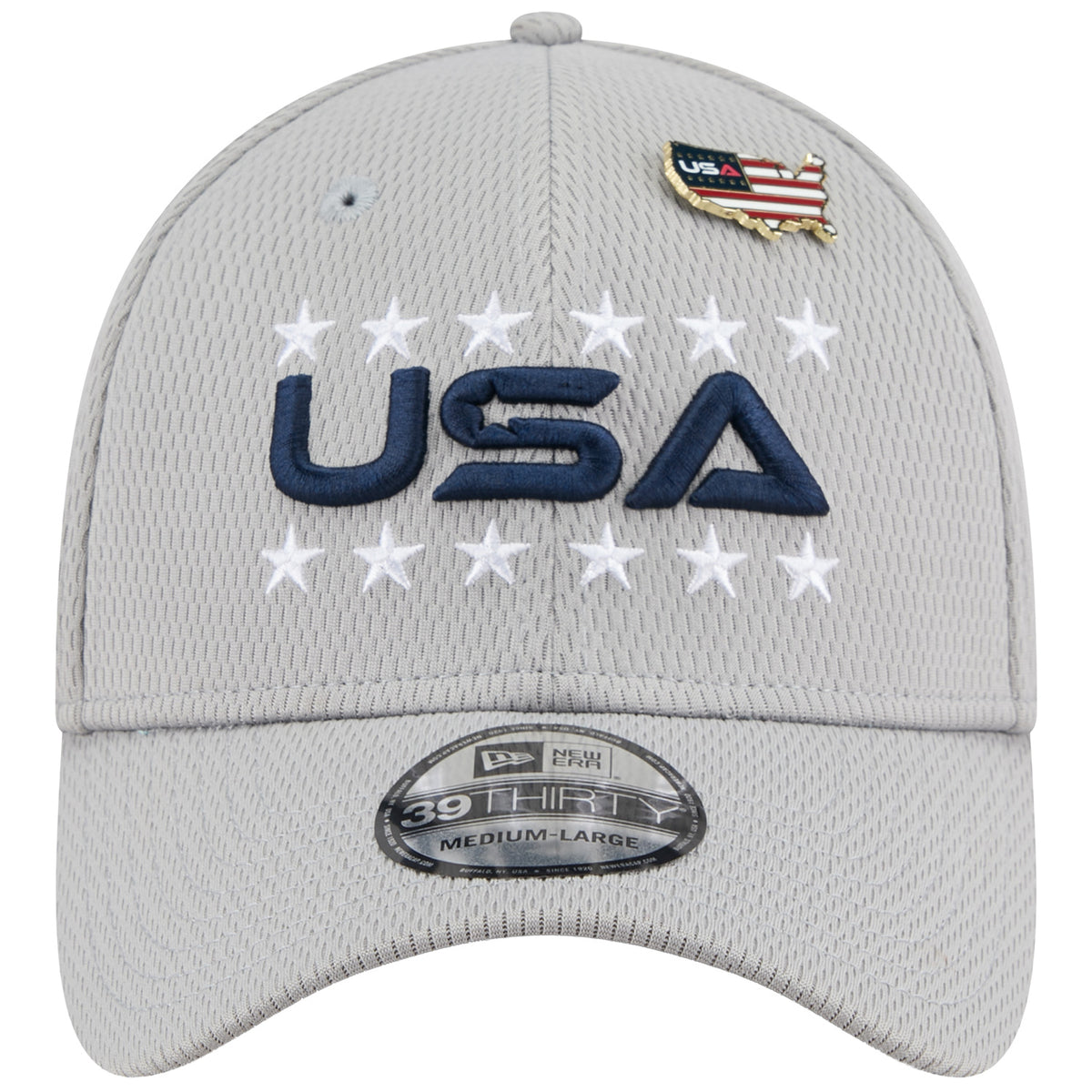 New Era 2025 Ryder Cup Team 39Thirty Hat in Light Grey - Front View