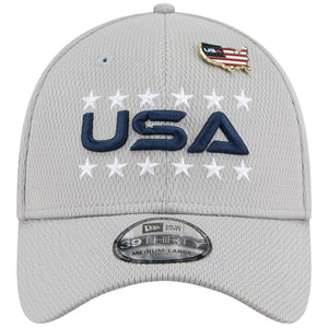New Era 2025 Ryder Cup Team 39Thirty Hat in Light Grey - Front View