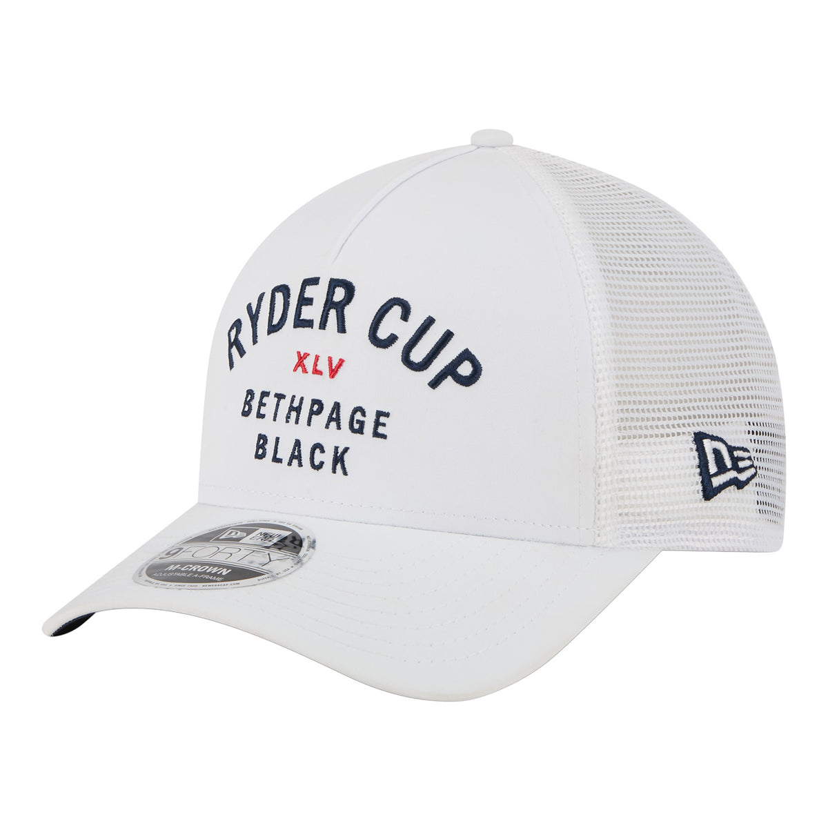 New Era 2025 Ryder Cup 9Forty Mid-Crown A-Frame Minimalist Trucker Hat in White - Angled Front Left View