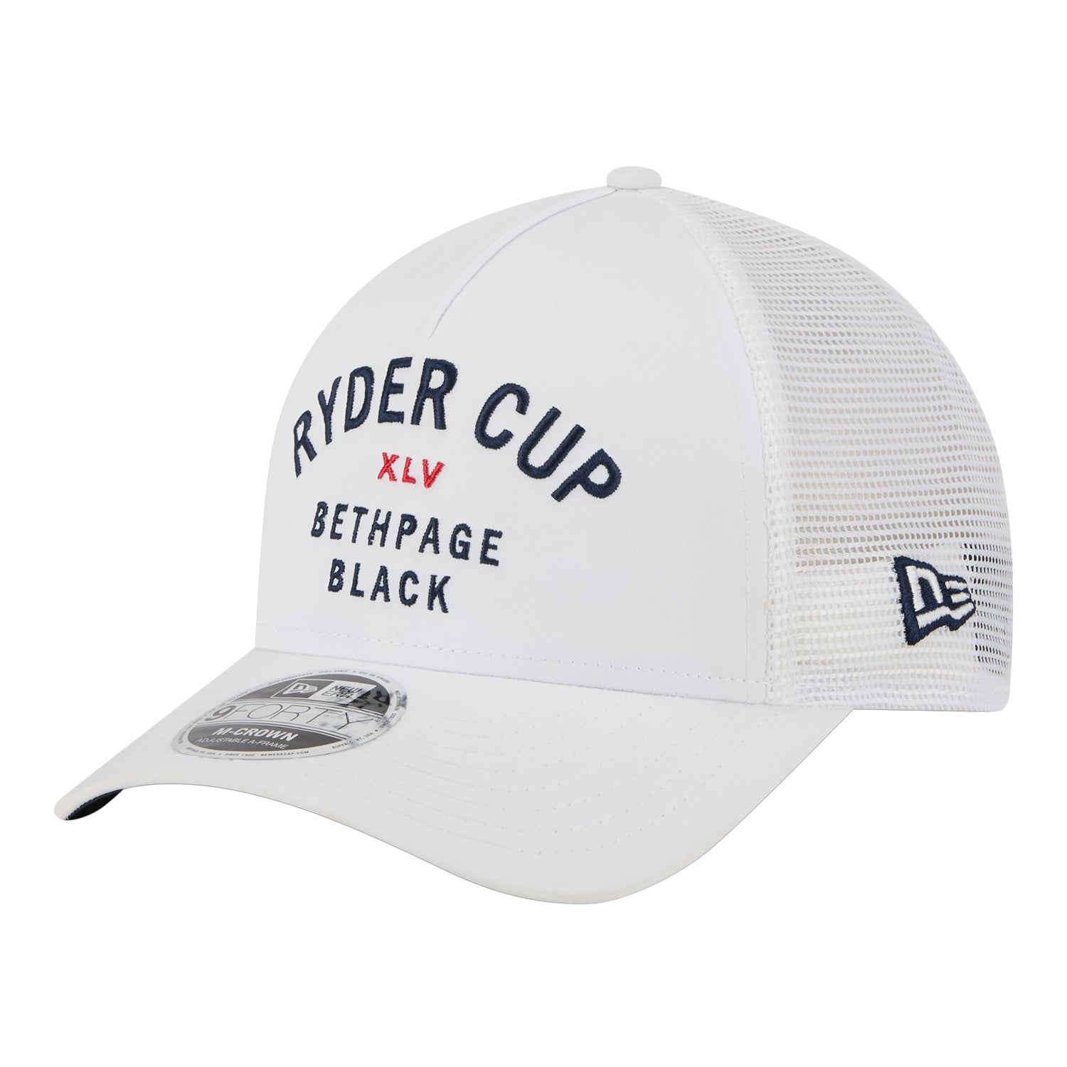 New Era 2025 Ryder Cup 9Forty Mid-Crown A-Frame Minimalist Trucker Hat in White - Angled Front Left View