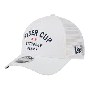 New Era 2025 Ryder Cup 9Forty Mid-Crown A-Frame Minimalist Trucker Hat in White - Angled Front Left View