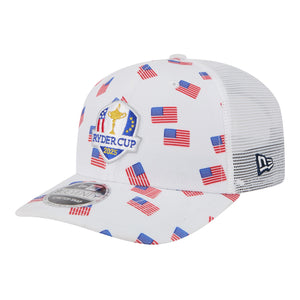 New Era 2025 Ryder Cup 9Seventy Flag Pattern Trucker Hat in White - Angled Front Left View