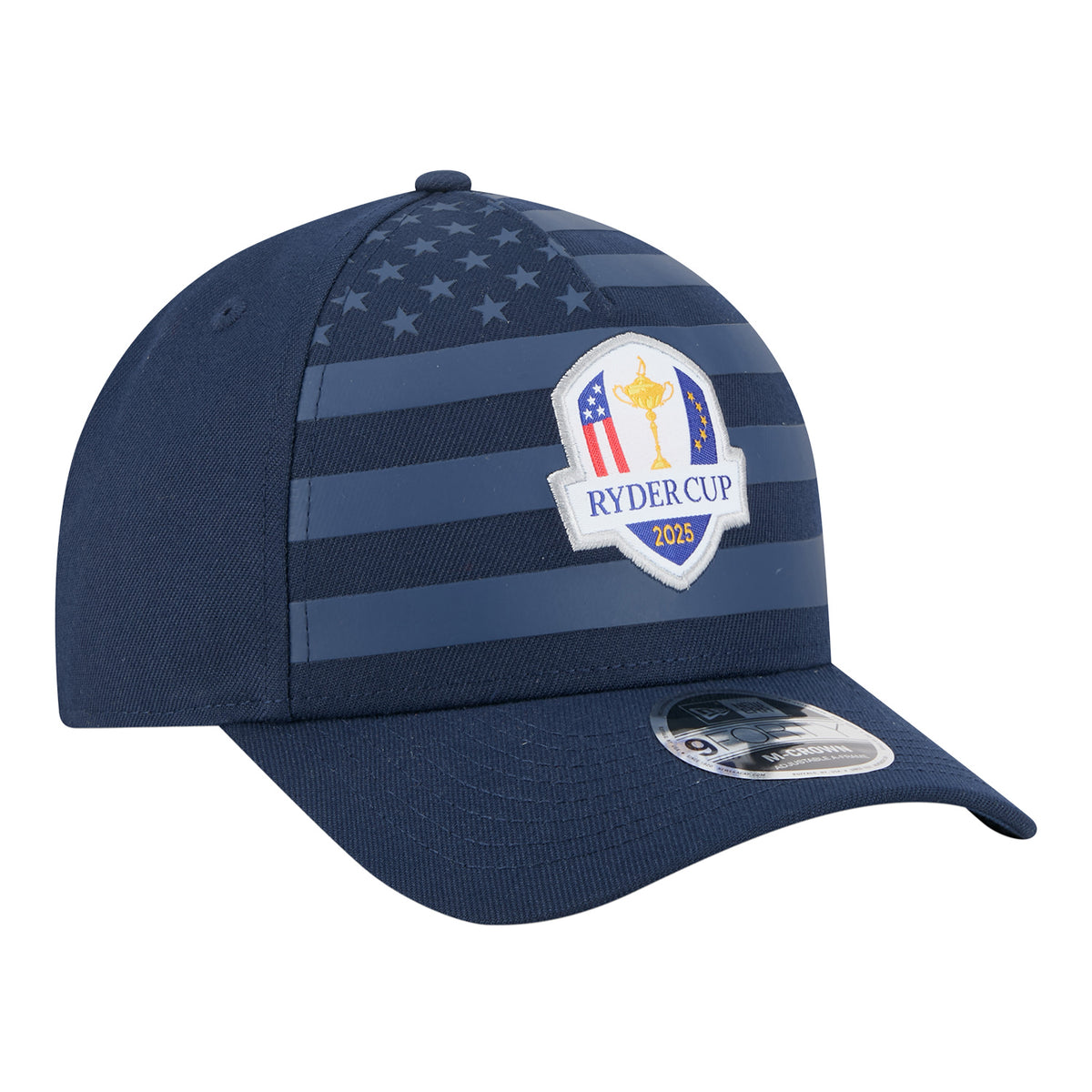 New Era 2025 Ryder Cup 9Forty Mid-Crown A-Frame Tonal Flag Hat in Navy - Angled Front Right View