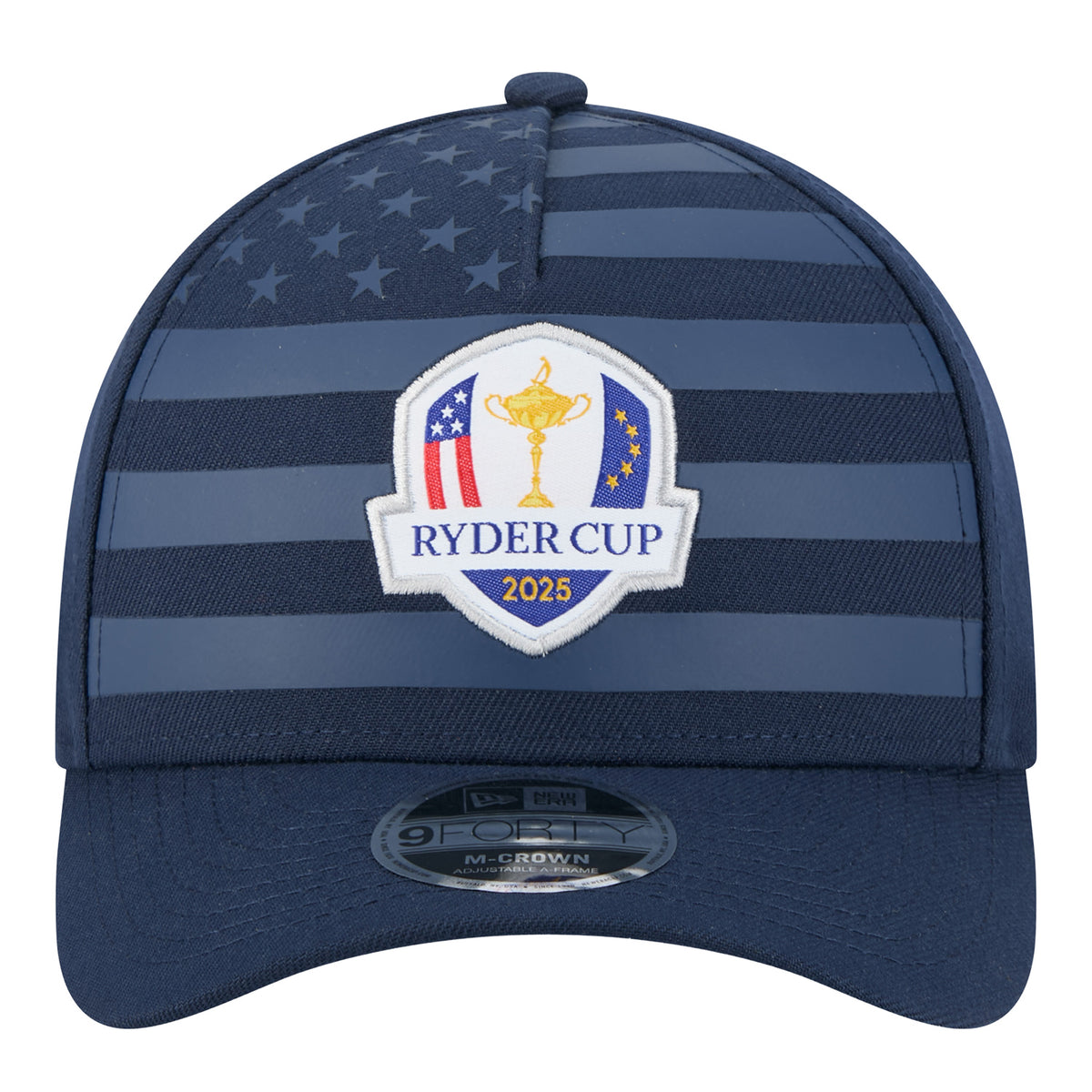 New Era 2025 Ryder Cup 9Forty Mid-Crown A-Frame Tonal Flag Hat in Navy - Front View