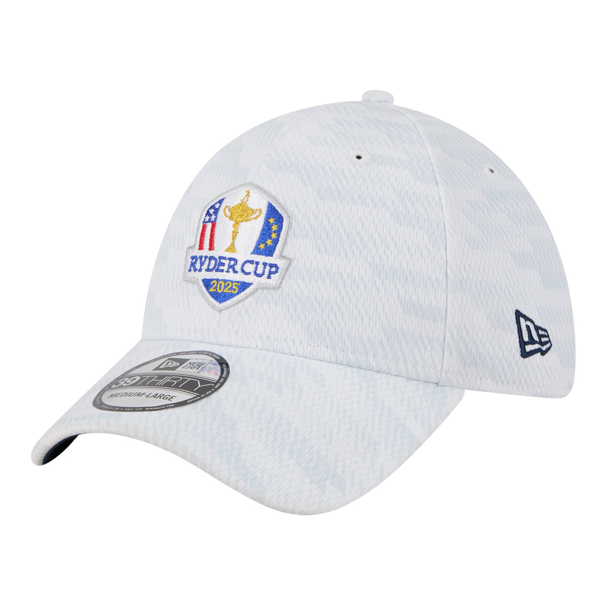New Era 2025 Ryder Cup 39Thirty Digi Stretch Fit Hat in White - Angled Front Left View