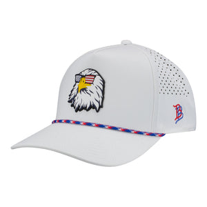 Branded Bills 2027 Ryder Cup 545 Performance Series Curved 5-Panel Rope Eagle Hat in White with Red, White, and Blue Rope - Front Left