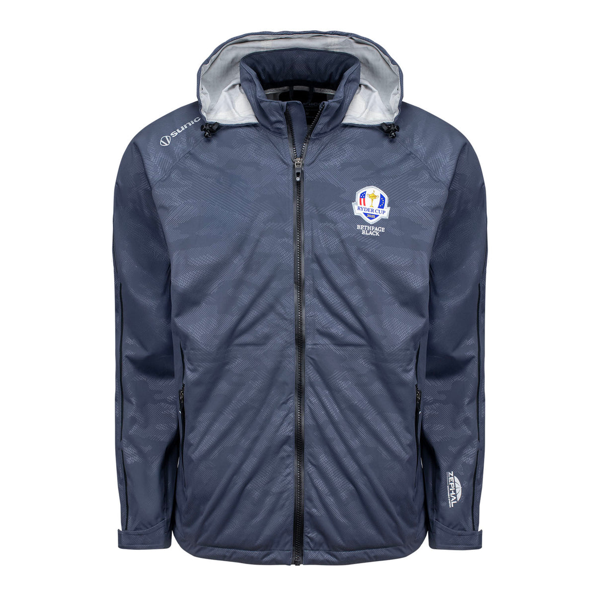 Sunice 2025 Ryder Cup Joe Zephal Rain Jacket in Charcoal Camo - Front View