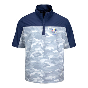 Sunice 2025 Ryder Cup Glenn Short Sleeve Quarter Zip Windbreaker in Magnesium Camo - Front View