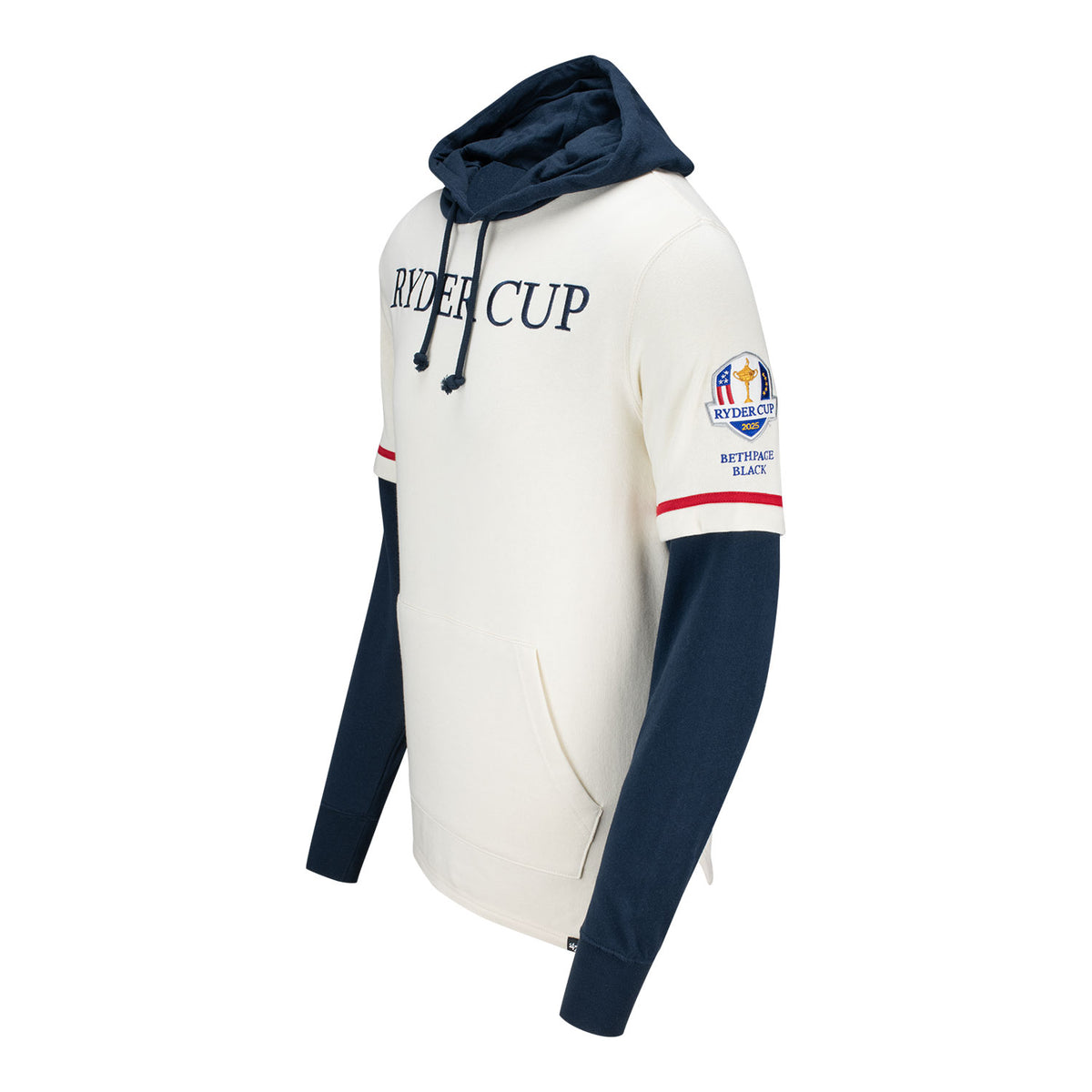 '47 Brand 2025 Ryder Cup Trifecta Shortstop Pullover Hoodie in Cream and Navy - Left Side View