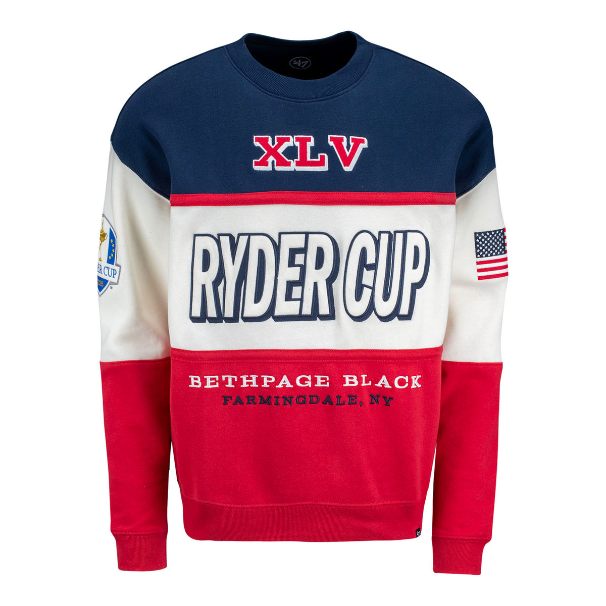 '47 Brand 2025 Ryder Cup Breeze Maximalist Crew in Red, White, and Blue - Front View