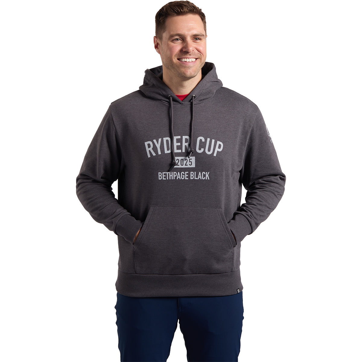 FootJoy 2025 Ryder Cup Text Hoodie in Grey - Modeled Front View