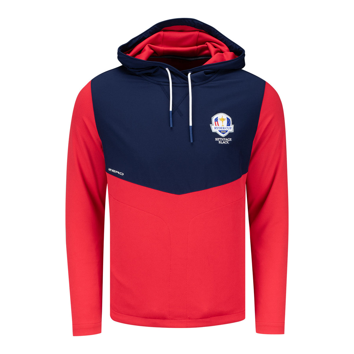 Zero Restriction 2025 Ryder Cup Tyson Hoodie in True Red and Navy - Front View