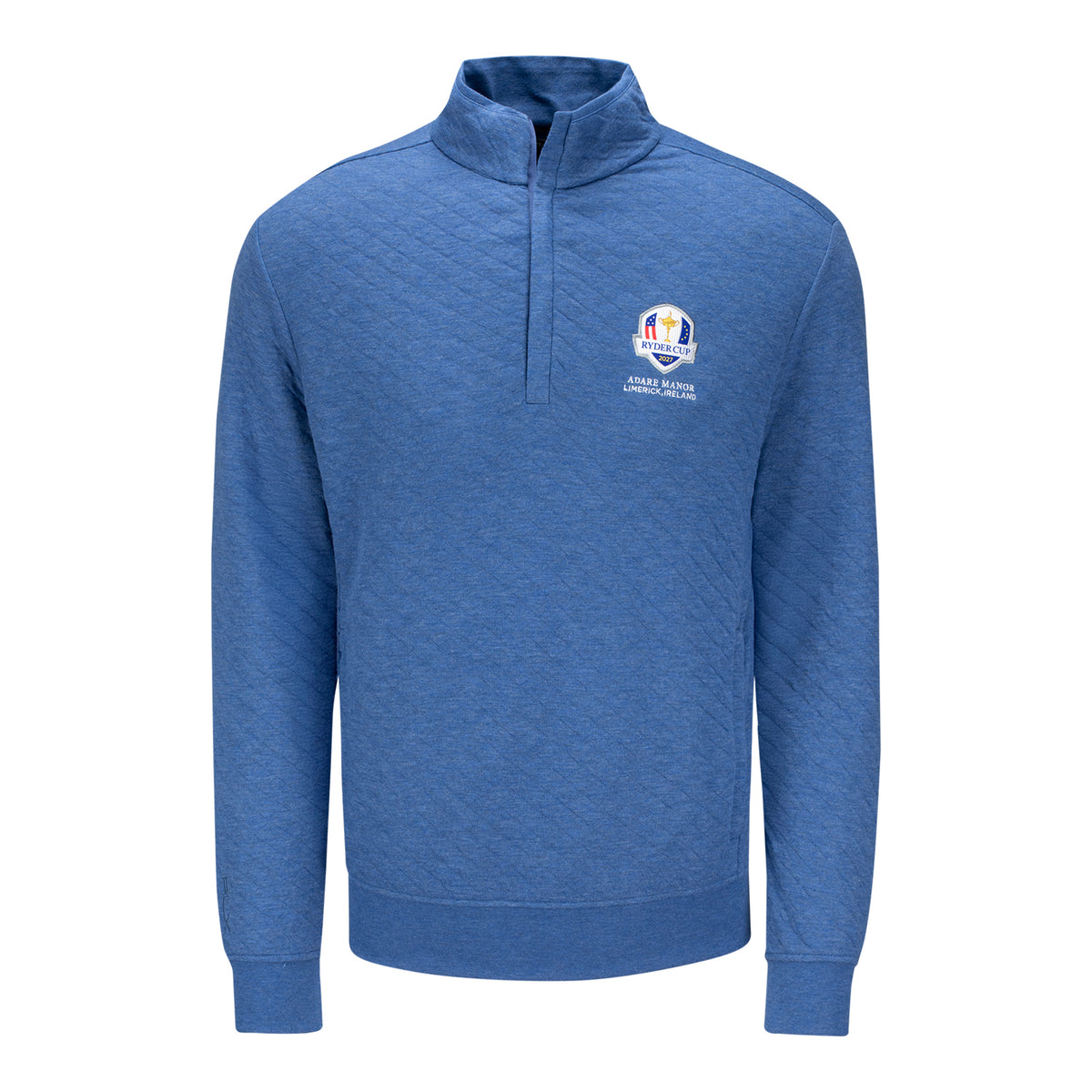 Ralph Lauren 2027 Ryder Cup Quilted Double Knit Quarter Zip in Fog Blue Heather - Front View
