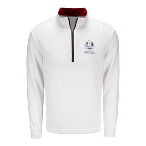 Straight Down 2027 Ryder Cup Optic Quarter Zip in White and Flag Red - Front