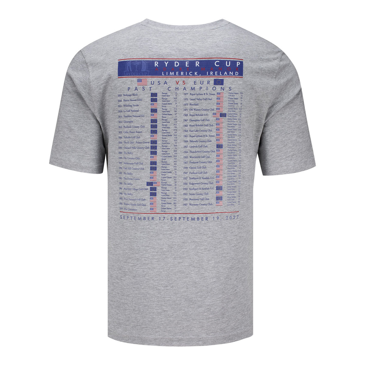Ahead 2027 Ryder Cup Past Championship T-Shirt in Grey - Back View