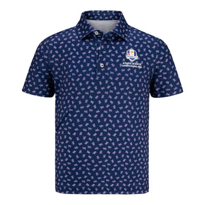 Johnnie-O 2027 Ryder Cup Boy's USA Flag Performance Jersey Polo in Navy - Front