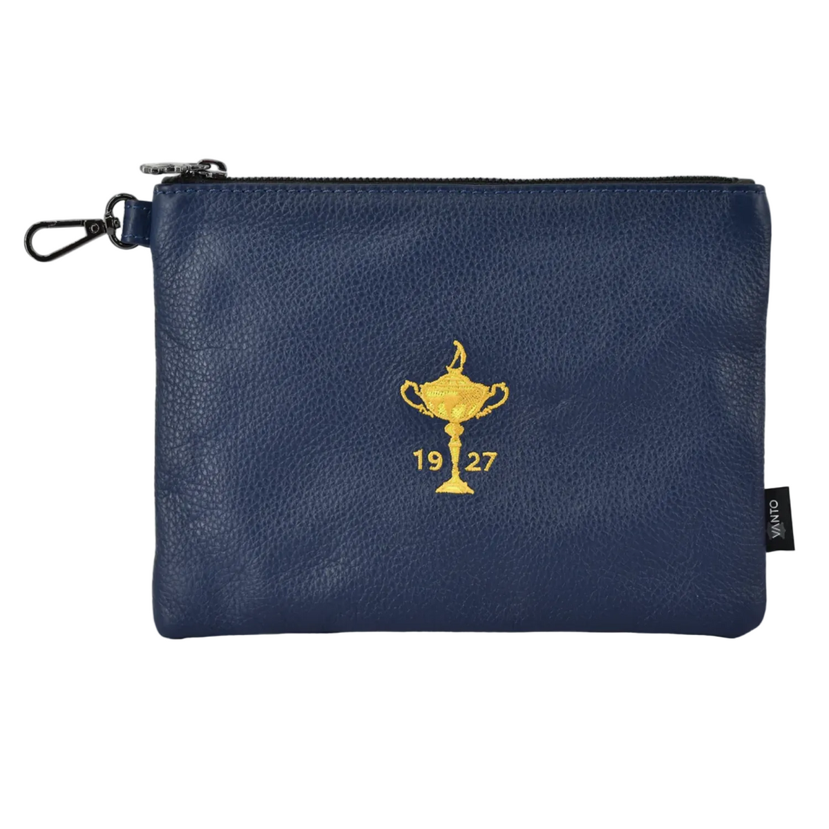 PRG Golf 1927 Trophy Vanto Leather Zip Pouch in Navy - Front View
